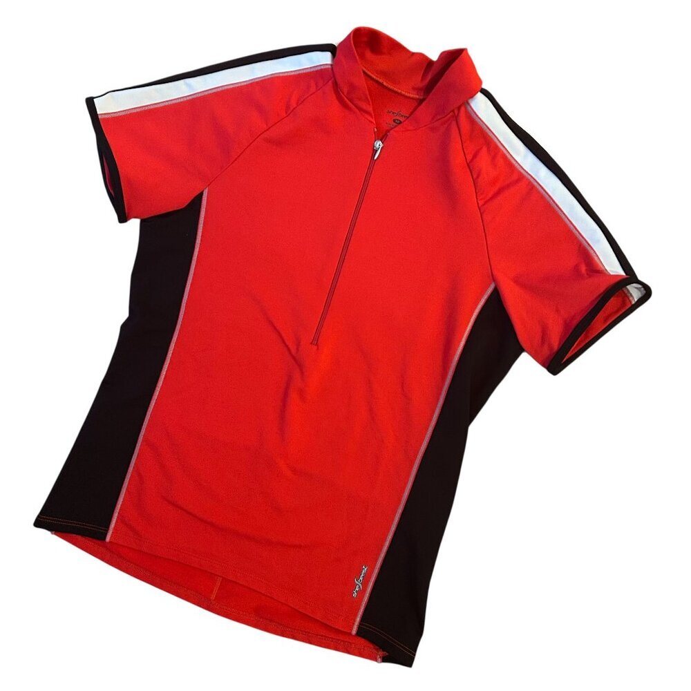 She Beest Women's Size Medium Cycling Jersey Top Short Sleeve Half Zip Red Black